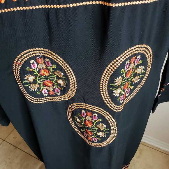 Vtg SUCI XXXL Black Hippie BOHO Embroidered Caftan Tunic Dress High Quality - Picture 6 of 11